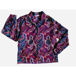 Vintage 80s Womens Paisley Blouse Size M Jewel Tone Artsy Boho Retro Eclectic